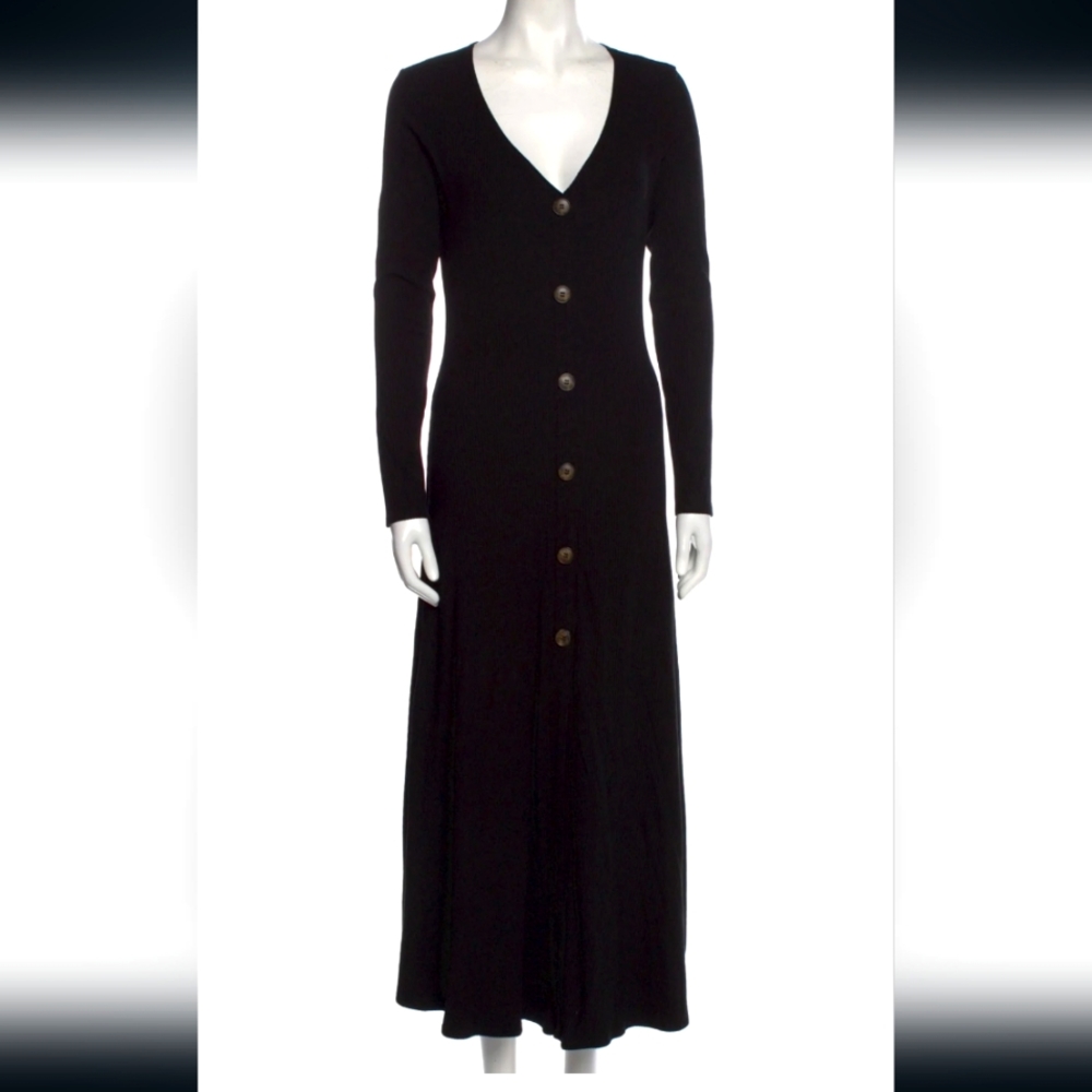 Reformation Size Large Black Ribbed Knit Dress